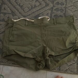Green Cargo Shorts with Belt Loops and Flat Front